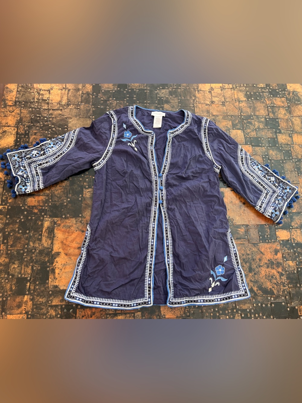 Soft Surroundings Navy Tunic with Blue Emroidered Trim